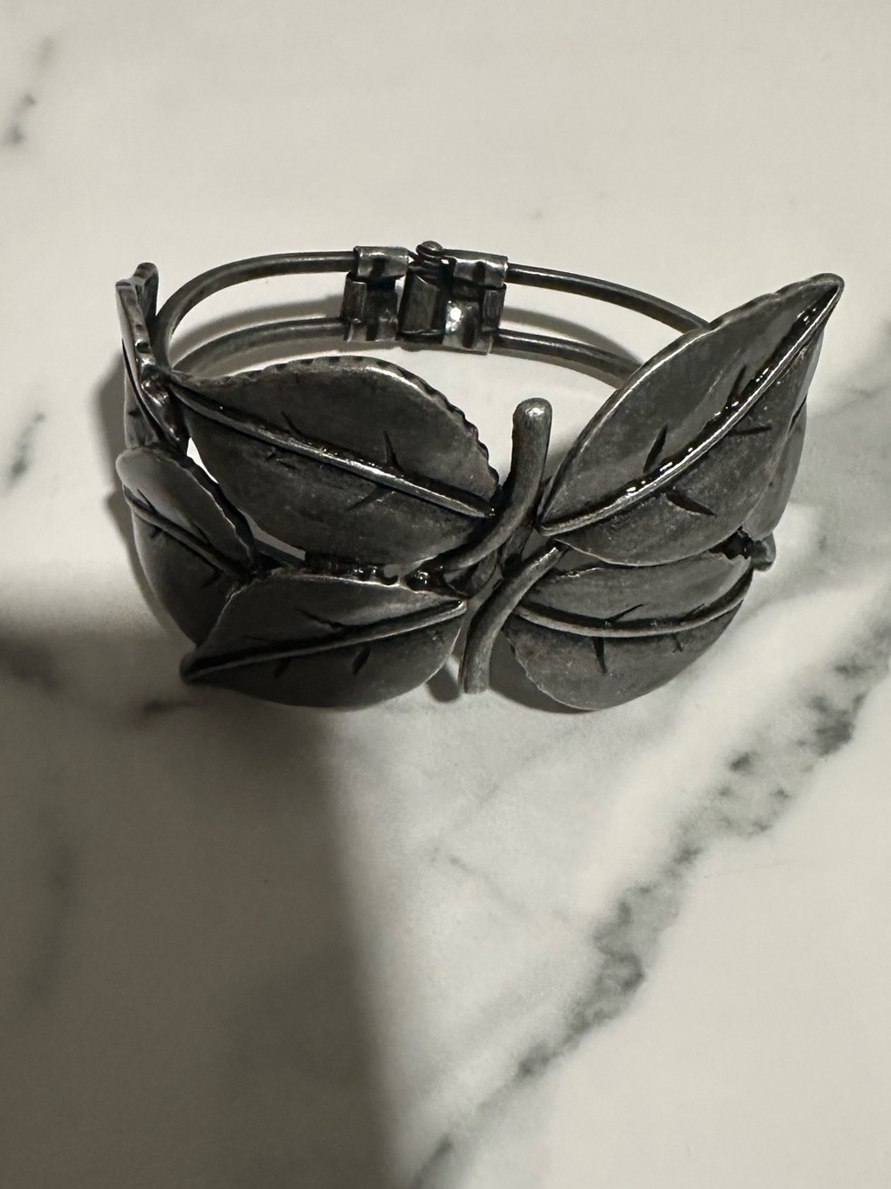 Silver-Tone Leaf Design Cuff Bracelet - Women Jewelry